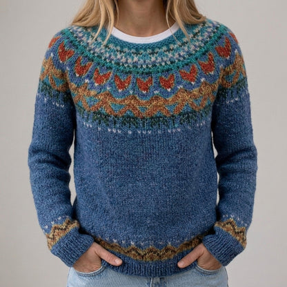Das Selina | Blauer Pullover mit Norweger-Muster