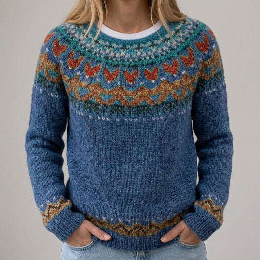Das Selina | Blauer Pullover mit Norweger-Muster