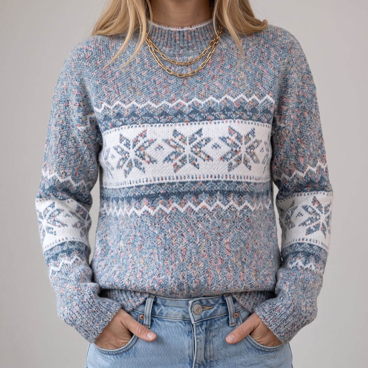 Das Kielo | Hellblauer Vintage-Pullover mit Norweger-Muster