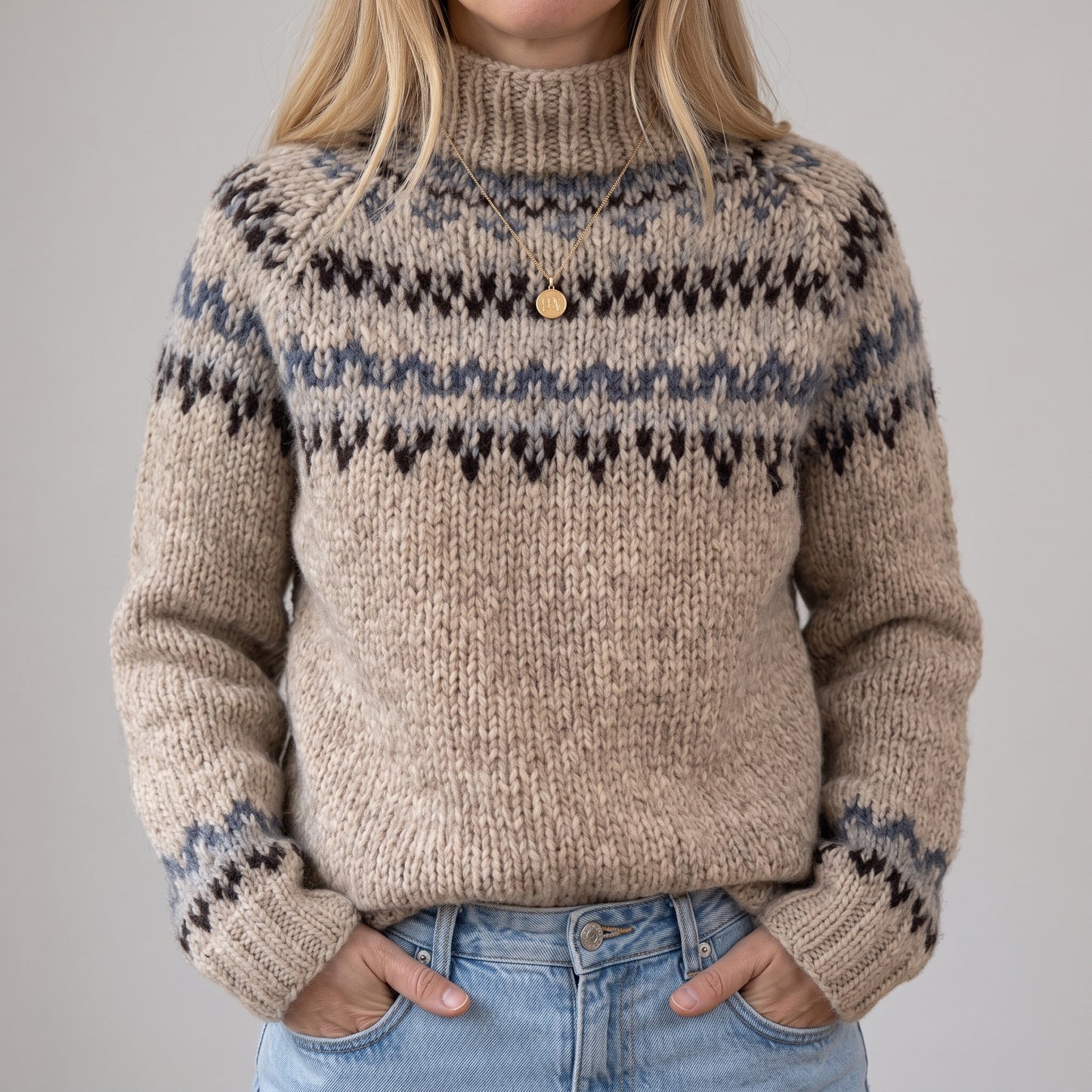 Das Marje | Beiger super weicher Pullover mit Norweger-Muster