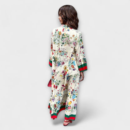 Oriana - Weisses Maxikleid mit floralem Druck