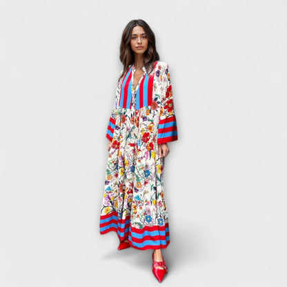 Oriana - Weisses Maxikleid mit floralem Druck