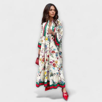 Oriana - Weisses Maxikleid mit floralem Druck