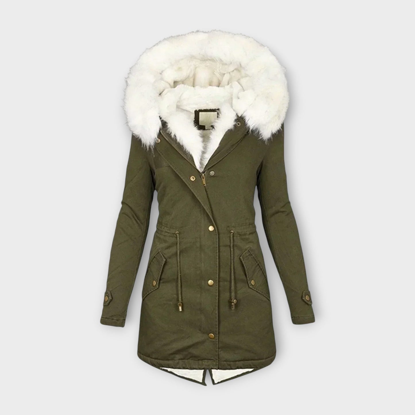 Ivara - Olivgrüne Winterjacke mit Fellkapuze
