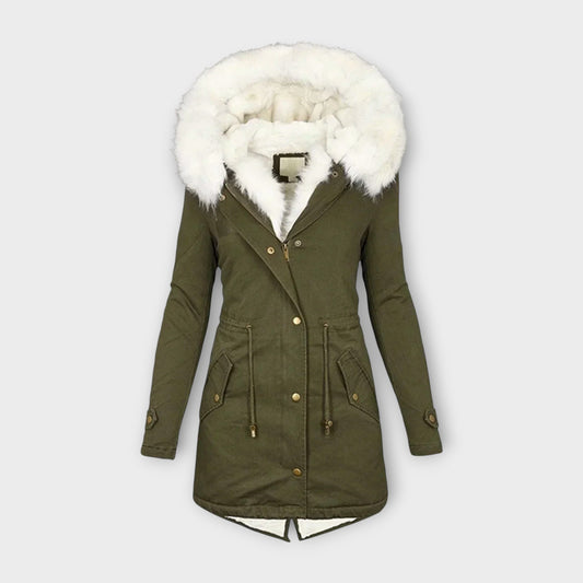 Ivara - Olivgrüne Winterjacke mit Fellkapuze