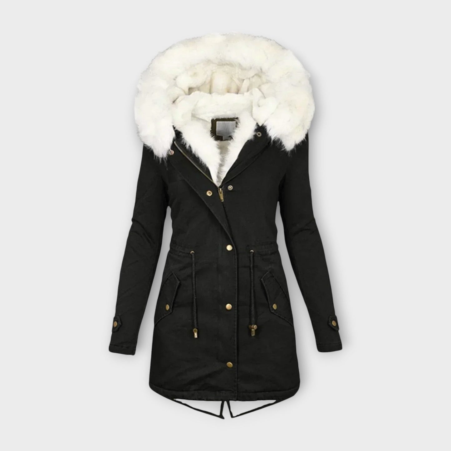 Ivara - Olivgrüne Winterjacke mit Fellkapuze