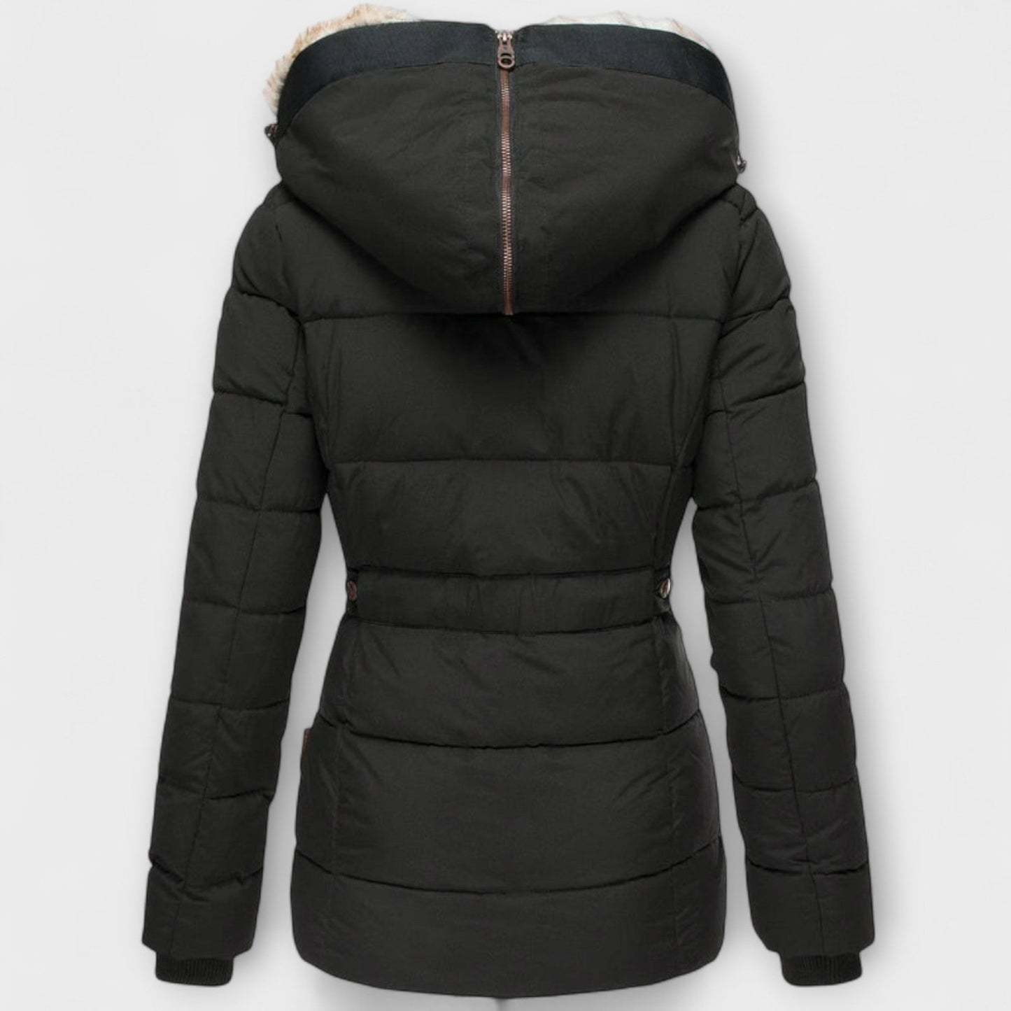 Tiana - Schwarze elegante Damenjacke mit Fellkapuze