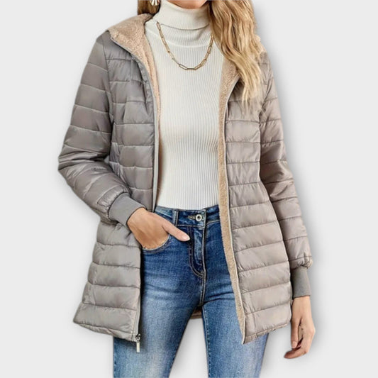Carolin | Graue lässige Winterjacke mit Kapuze