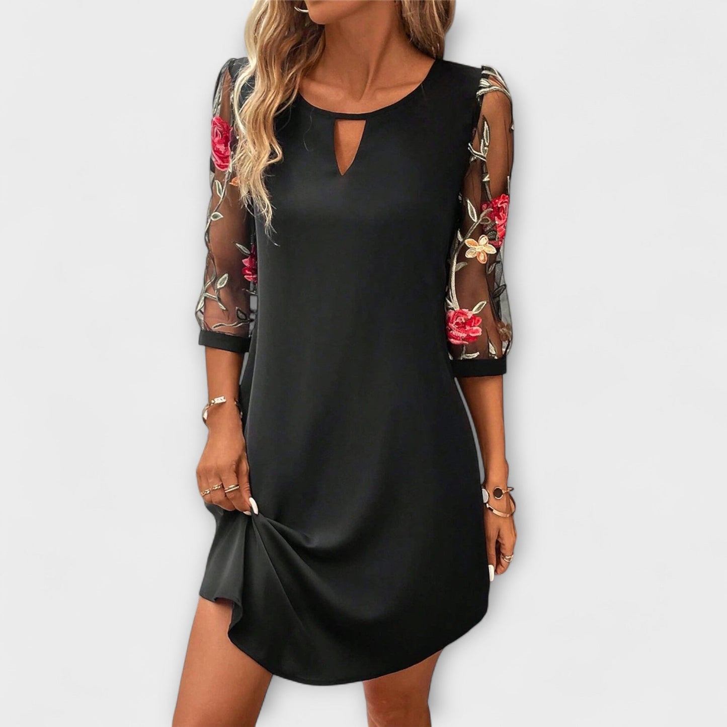 Adelajda | Bordeauxrotes Kleid mit Blütenärmeln
