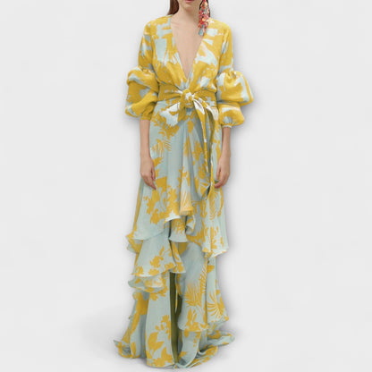 Marie - Gelbes Chiffon-Festtagskleid mit Volants
