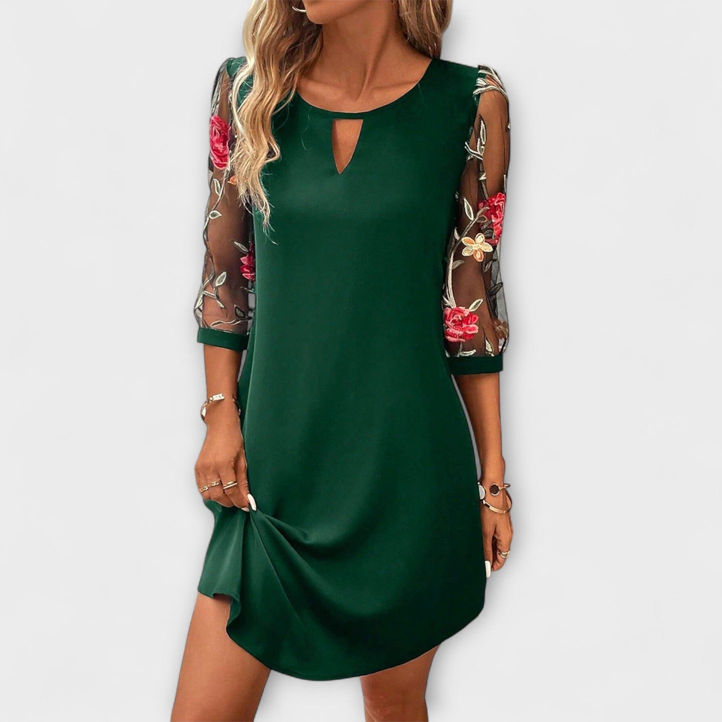Adelajda | Bordeauxrotes Kleid mit Blütenärmeln