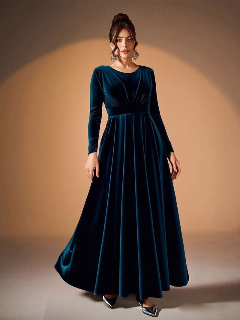 Madlaina | Samt-Maxikleid mit langen Ärmeln