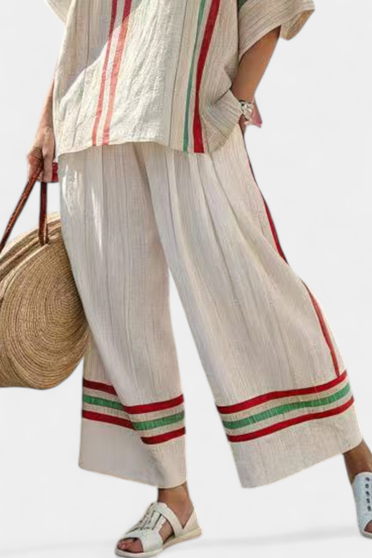 Beatriz | Cremefarbenes mediterranes Set mit Streifen