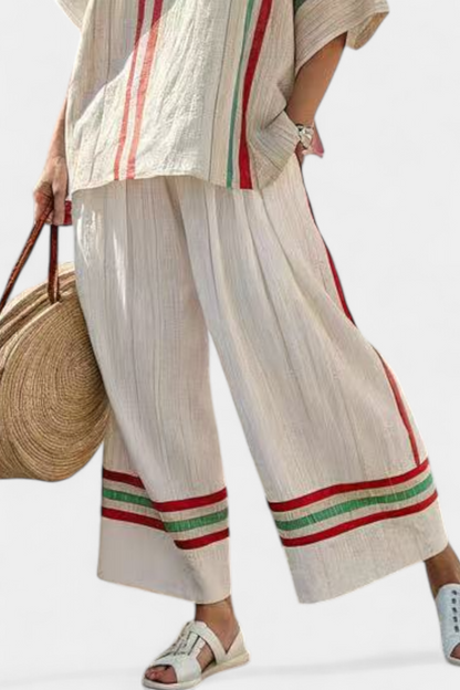 Beatriz | Cremefarbenes mediterranes Set mit Streifen