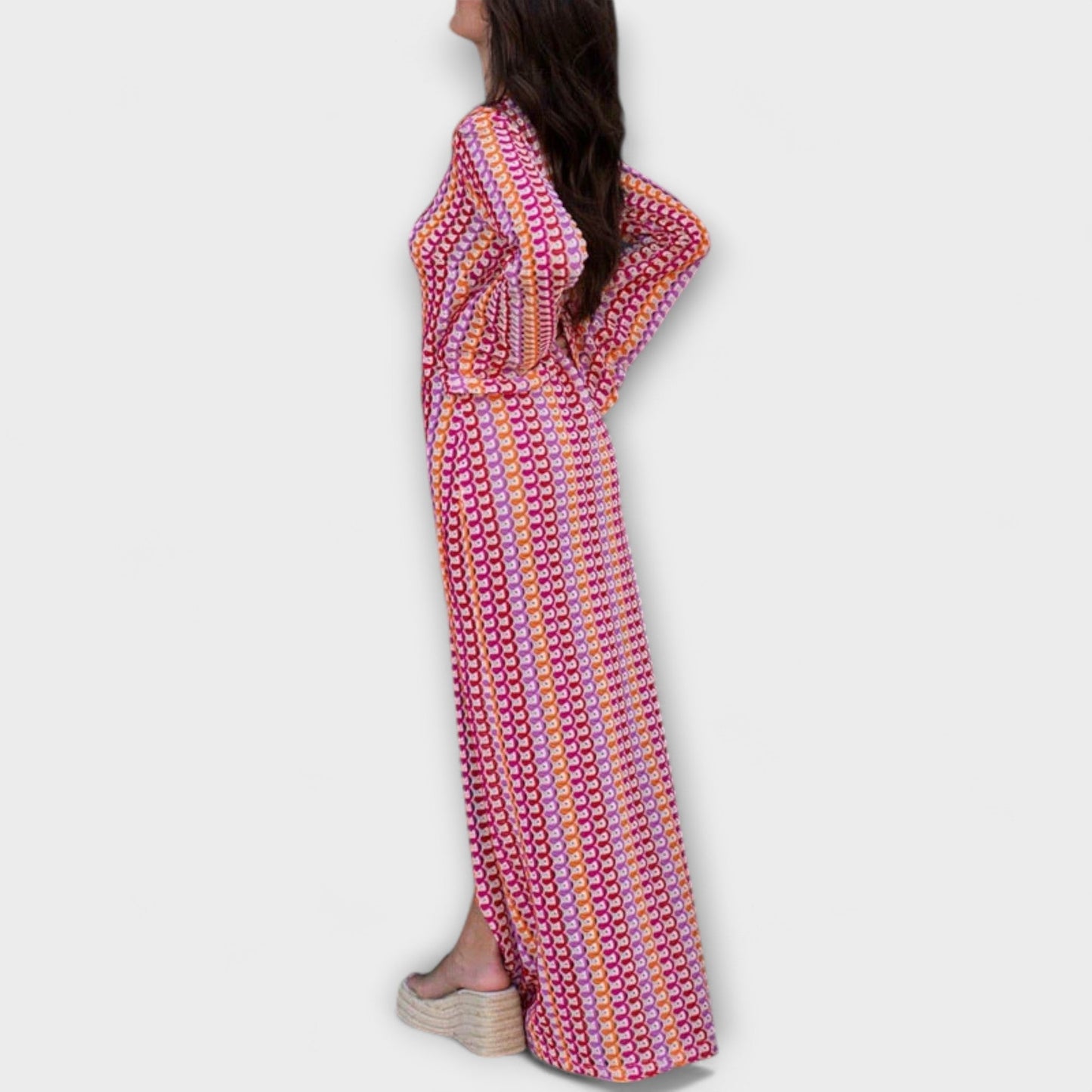 Elina - Buntes Strick-Maxikleid mit V-Ausschnitt