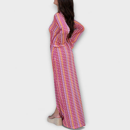 Elina - Buntes Strick-Maxikleid mit V-Ausschnitt