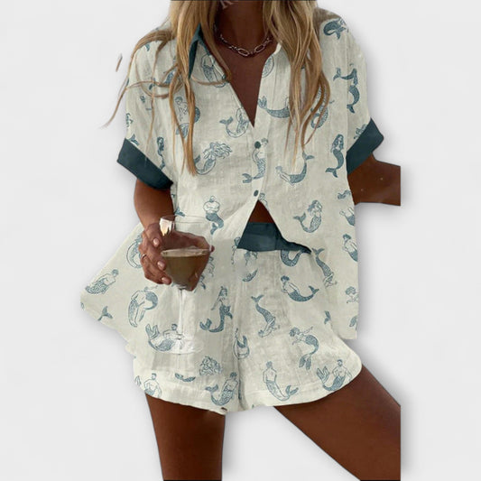Camila | Weisses Set mit Meerjungfrau-Print
