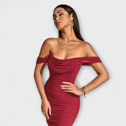 Ione - Braunes Off-Shoulder-Bodycon-Kleid
