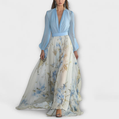 Harper - Hellblaues Blumen-Maxikleid