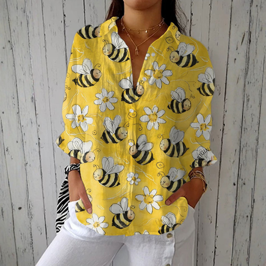 Claudina | Gelbe Bluse mit Bienen- und Gänseblümchenmuster