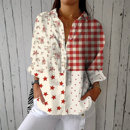 Ana | Cremefarbene Bluse mit Landhaus- und Karomuster