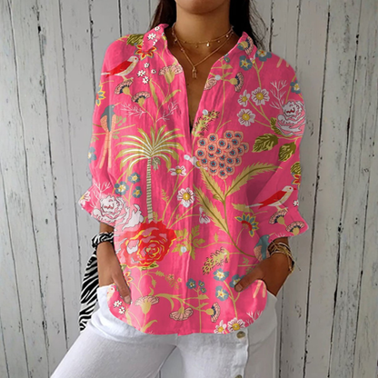 Joana - Pinke Bluse mit tropischem Blumenmuster