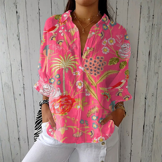 Joana - Pinke Bluse mit tropischem Blumenmuster