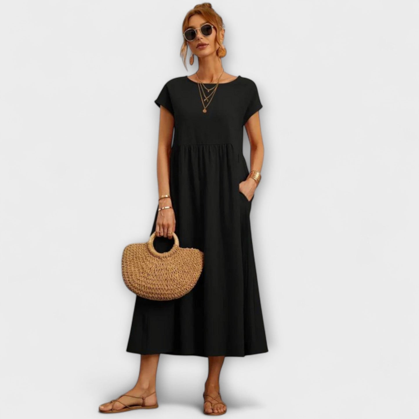 Elena - Olivgrünes leichtes Sommerkleid