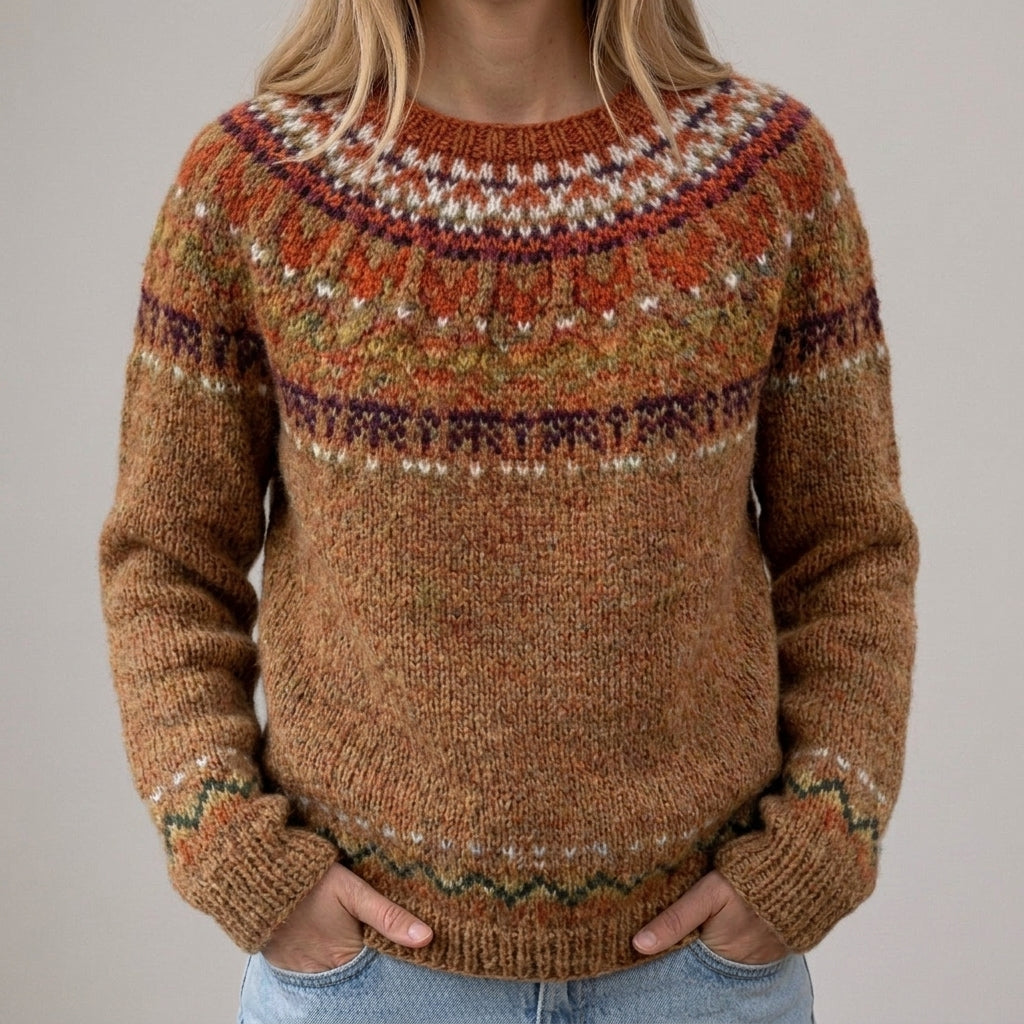Das Petra | Brauner Pullover mit Norweger-Muster