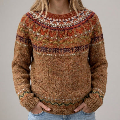 Das Petra | Brauner Pullover mit Norweger-Muster
