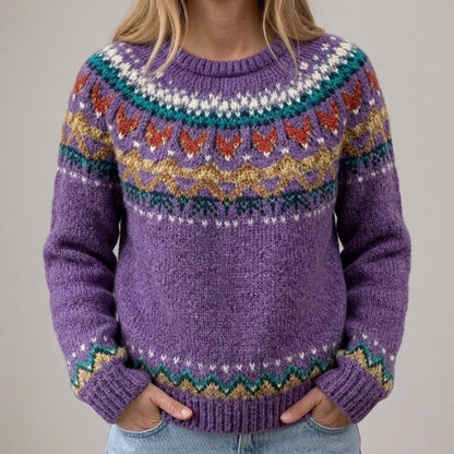 Das Silvia | Lila Vintage-Pullover mit Norweger-Muster