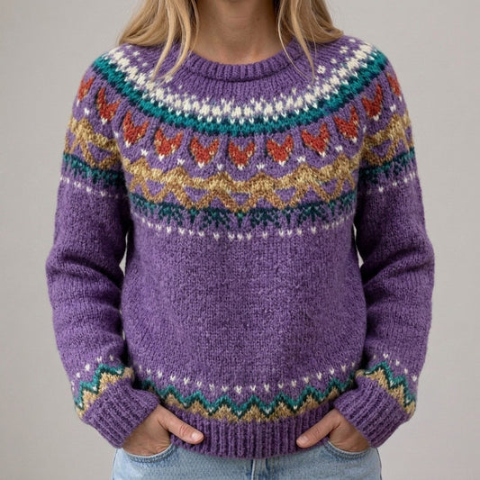 Das Silvia | Lila Vintage-Pullover mit Norweger-Muster