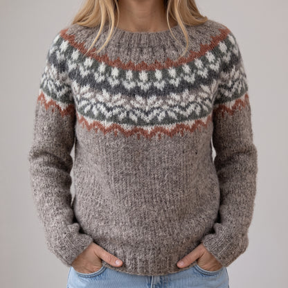Das Tatjana | Grauer Retro-Pullover mit Norweger-Muster