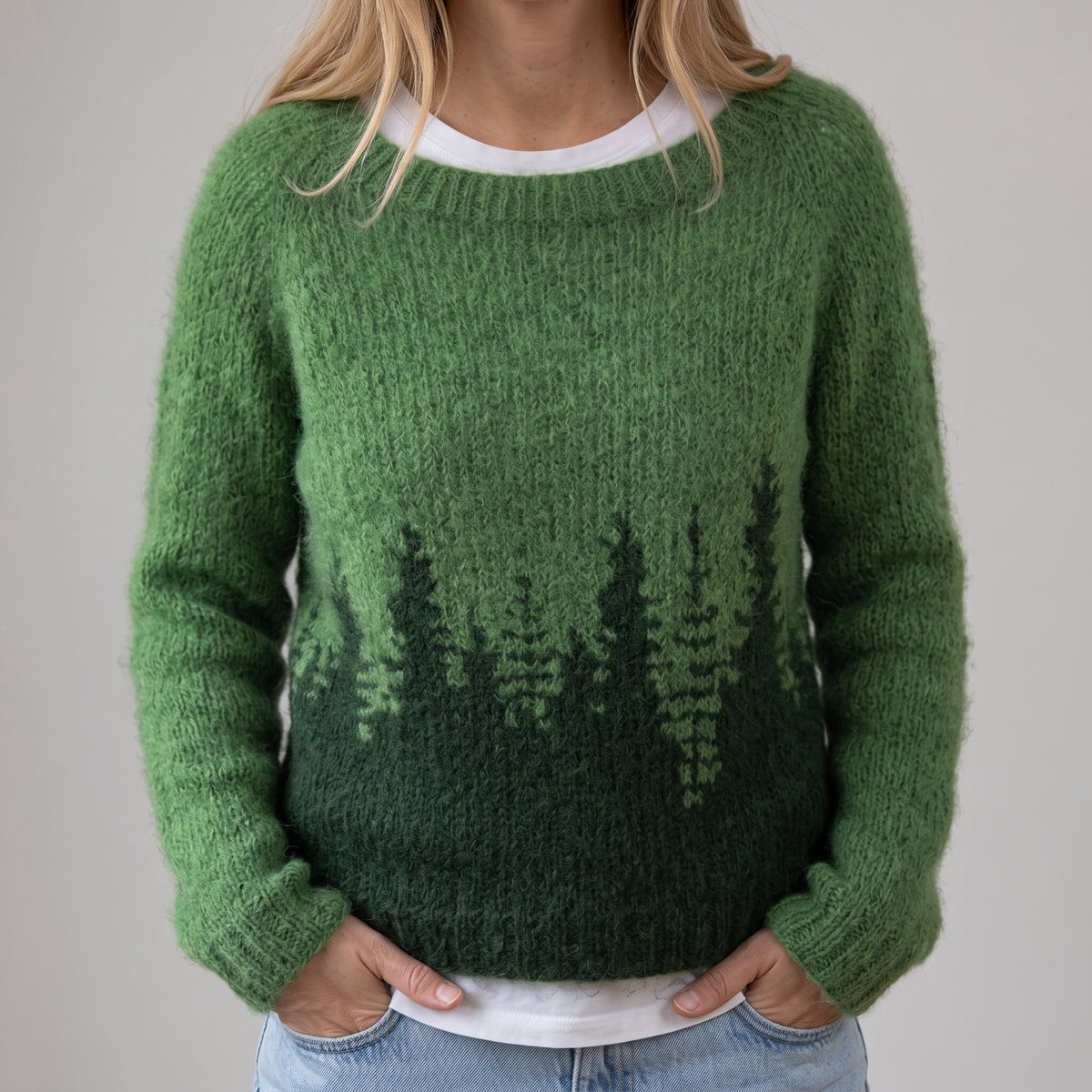 Das Liesa | Grüner Retro-Pullover mit Tannenmuster