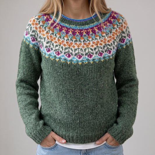 Das Susi | Grauer Retro-Pullover mit buntem Norweger-Muster