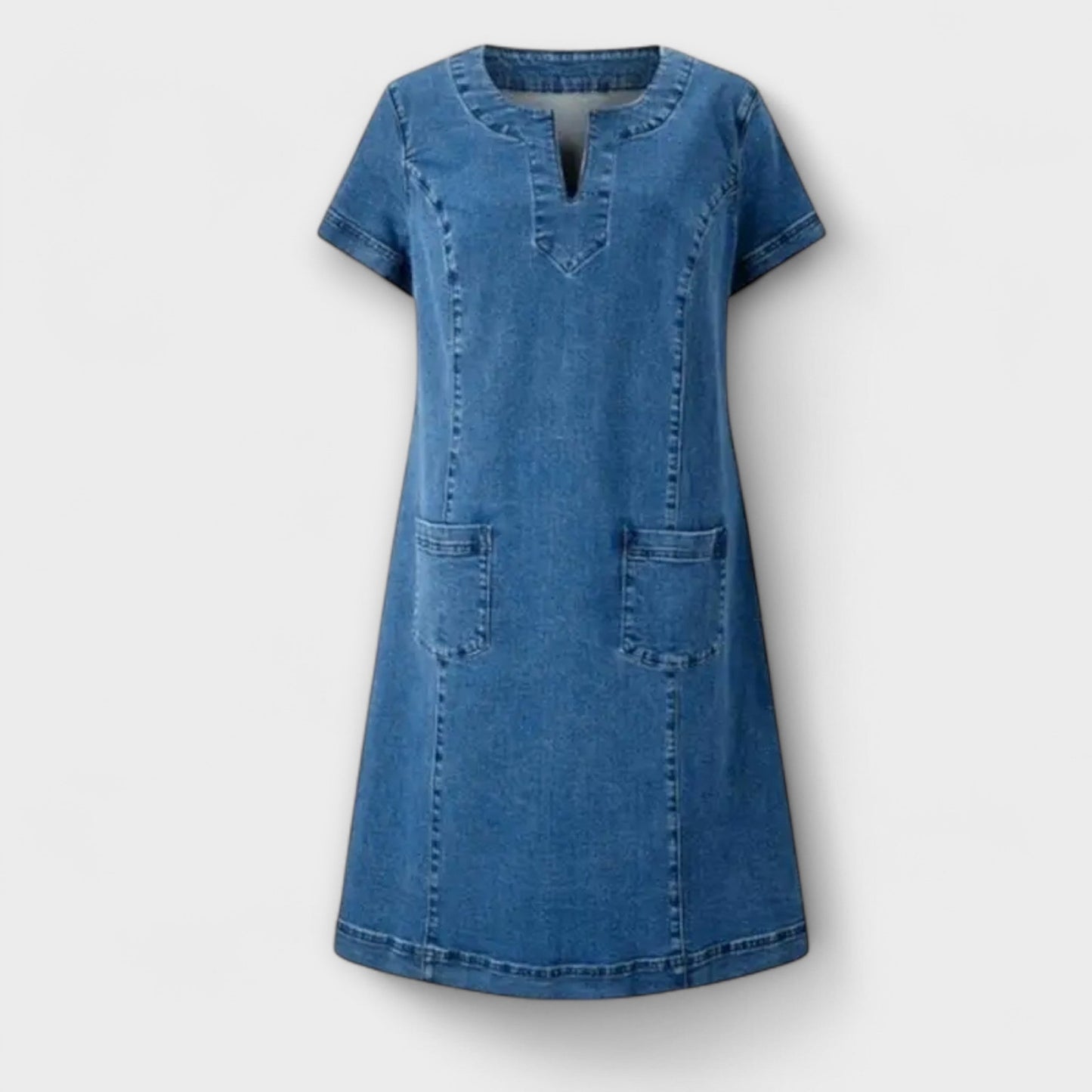 Mathea - Weiches Jeanskleid mit V-Ausschnitt