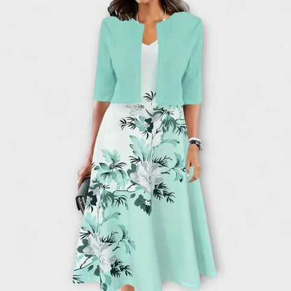 Damen-Midikleid mit Blazer in Blau und Weiss