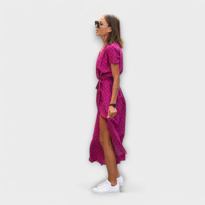 Eshel - Pink-grünes bequemes Kleid mit Blütenmuster