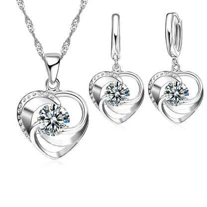 Anina | Herzförmiges Halsketten- und Ohrringen-Set aus Sterlingsilber