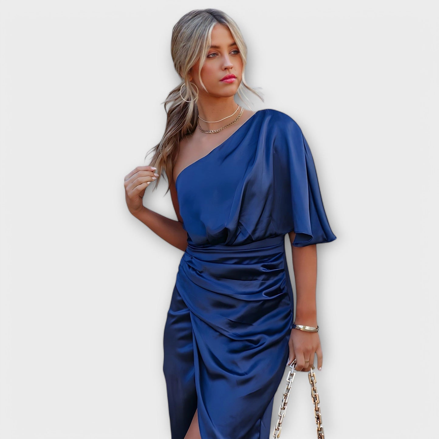 Élise - Blaues luxuriöses One-Shoulder-Abendkleid