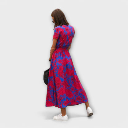 Eshel - Pink-grünes bequemes Kleid mit Blütenmuster