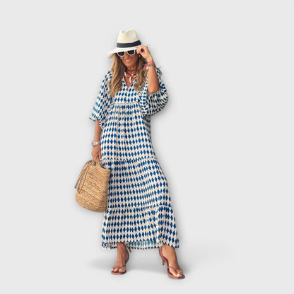 Elegantes grünes Maxikleid mit geometrischem Muster