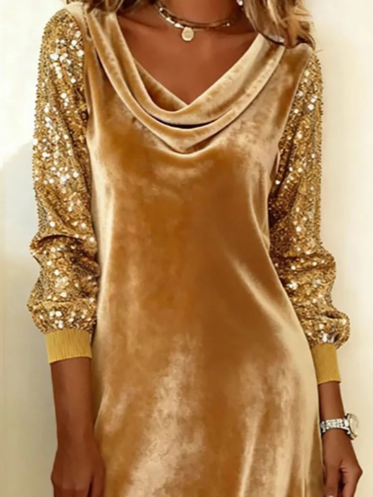 Ursulina | Samtkleid mit funkelnden Ärmeln