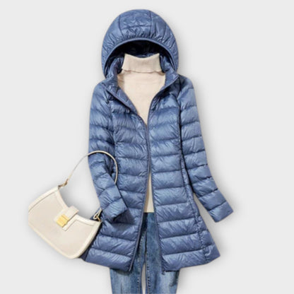 Annika | Beige ultraleichte Daunenjacke mit Kapuze