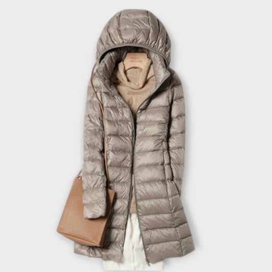 Annika | Beige ultraleichte Daunenjacke mit Kapuze
