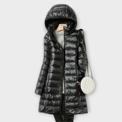 Annika | Beige ultraleichte Daunenjacke mit Kapuze