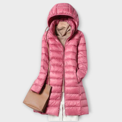 Annika | Beige ultraleichte Daunenjacke mit Kapuze