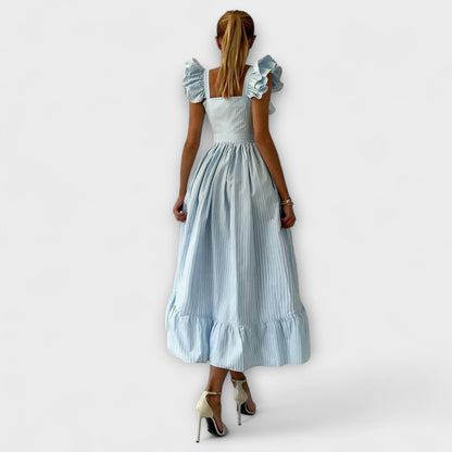 Lia - Cremefarbenes Rüschenshirt-Maxikleid