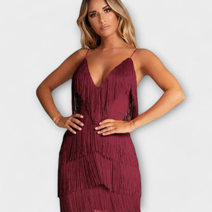 Layla - Schwarzes Fransen-Partykleid