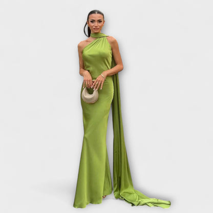 Schickes orangefarbenes Off-Shoulder-Halter-Maxikleid